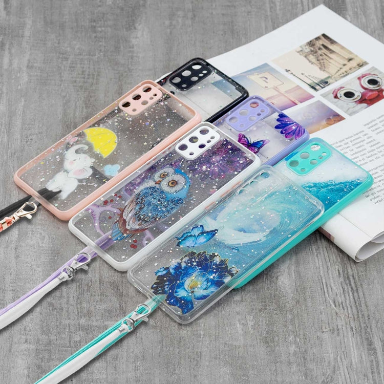 For Samsung Galaxy S20+ Colored Drawing Starry Sky Epoxy TPU Shockproof Case with Neck Lanyard