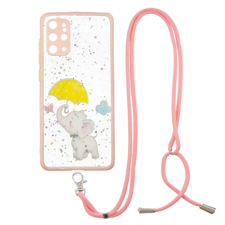For Samsung Galaxy S20+ Colored Drawing Starry Sky Epoxy TPU Shockproof Case with Neck Lanyard