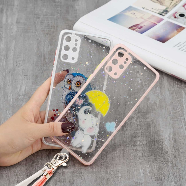 For Samsung Galaxy S20+ Colored Drawing Starry Sky Epoxy TPU Shockproof Case with Neck Lanyard