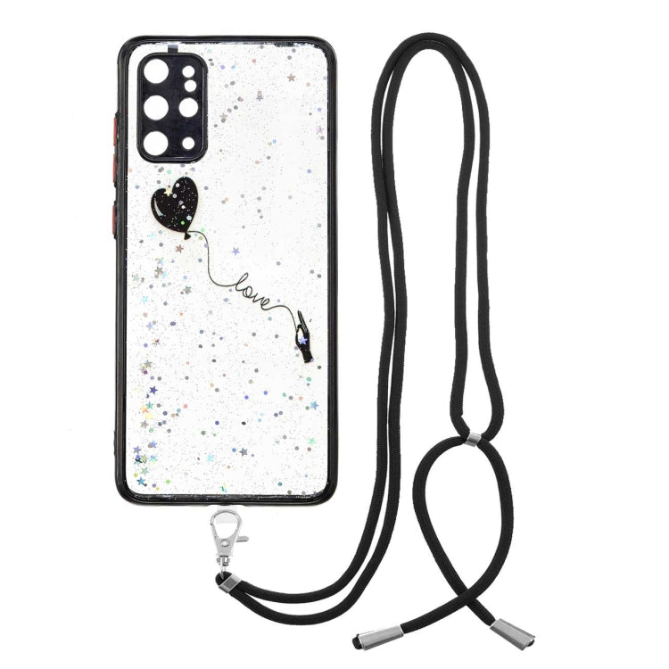 For Samsung Galaxy S20+ Colored Drawing Starry Sky Epoxy TPU Shockproof Case with Neck Lanyard