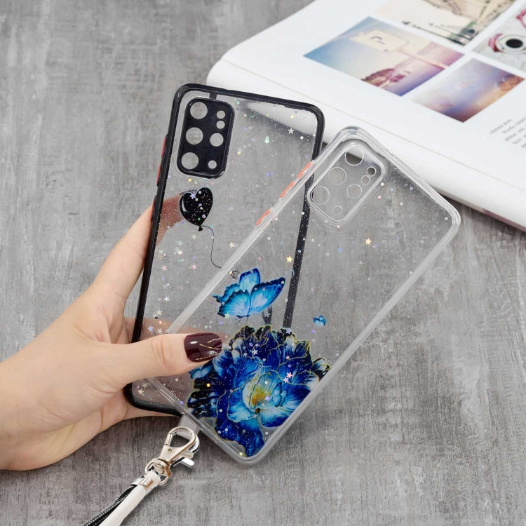 For Samsung Galaxy S20+ Colored Drawing Starry Sky Epoxy TPU Shockproof Case with Neck Lanyard