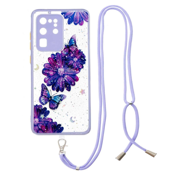 For Samsung Galaxy S20 Ultra Colored Drawing Starry Sky Epoxy TPU Shockproof Case with Neck Lanyard