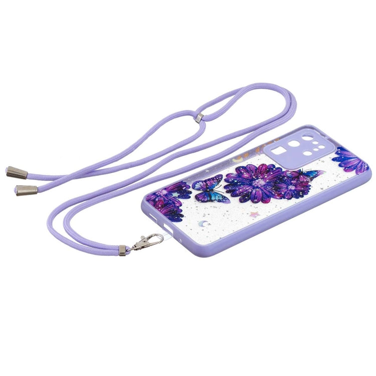 For Samsung Galaxy S20 Ultra Colored Drawing Starry Sky Epoxy TPU Shockproof Case with Neck Lanyard