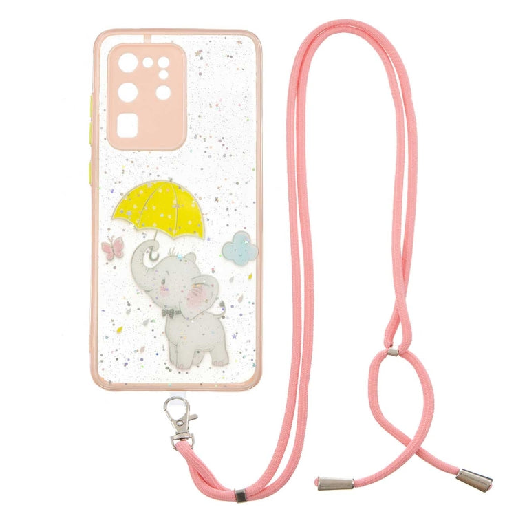 For Samsung Galaxy S20 Ultra Colored Drawing Starry Sky Epoxy TPU Shockproof Case with Neck Lanyard