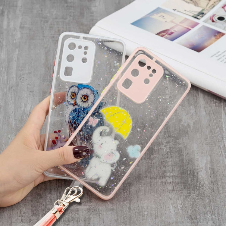 For Samsung Galaxy S20 Ultra Colored Drawing Starry Sky Epoxy TPU Shockproof Case with Neck Lanyard