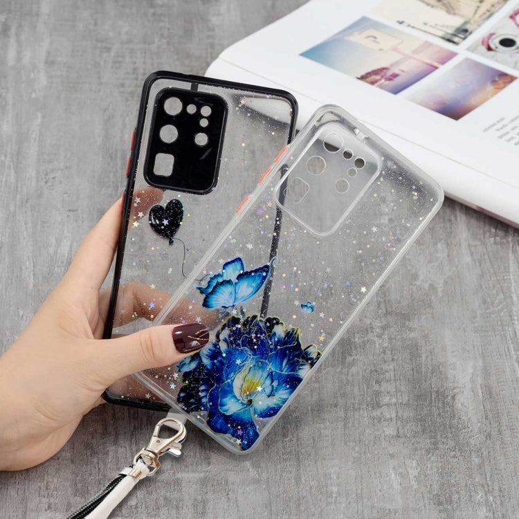 For Samsung Galaxy S20 Ultra Colored Drawing Starry Sky Epoxy TPU Shockproof Case with Neck Lanyard