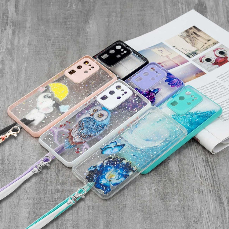 For Samsung Galaxy S20 Ultra Colored Drawing Starry Sky Epoxy TPU Shockproof Case with Neck Lanyard
