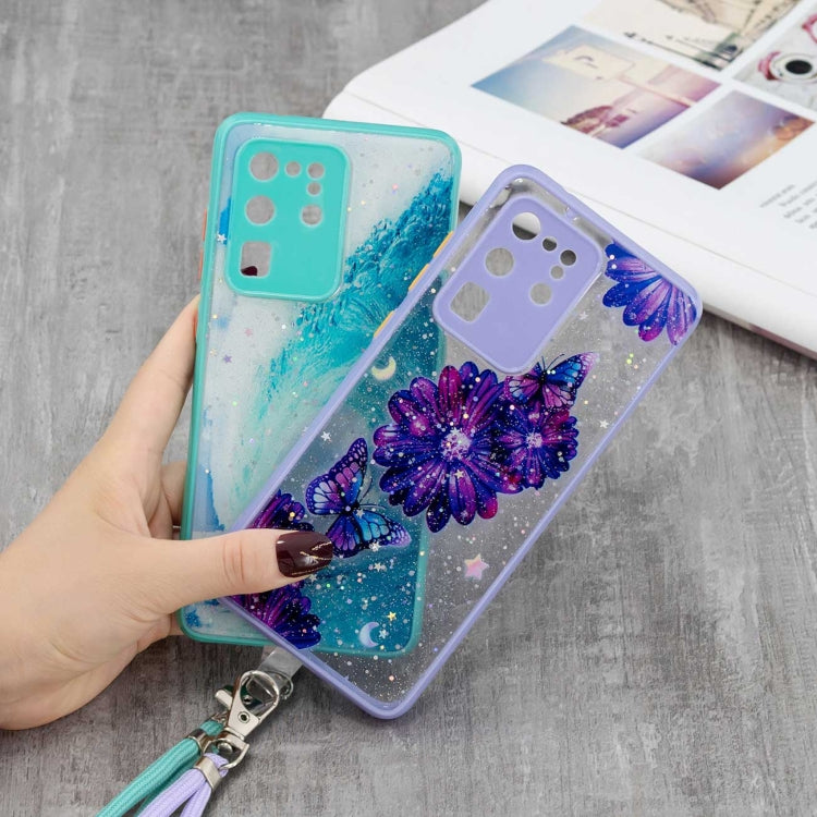 For Samsung Galaxy S20 Ultra Colored Drawing Starry Sky Epoxy TPU Shockproof Case with Neck Lanyard