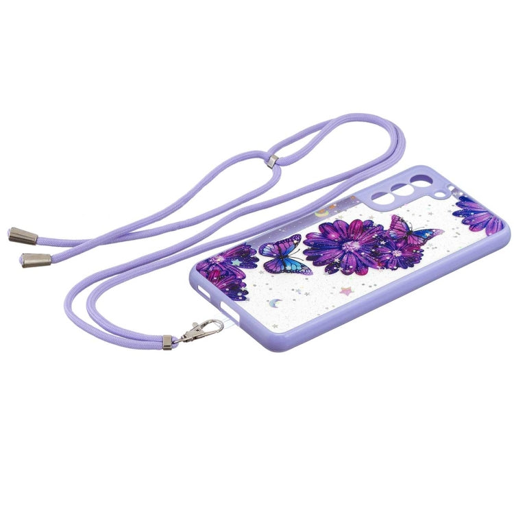 For Samsung Galaxy S21 5G Colored Drawing Starry Sky Epoxy TPU Shockproof Case with Neck Lanyard