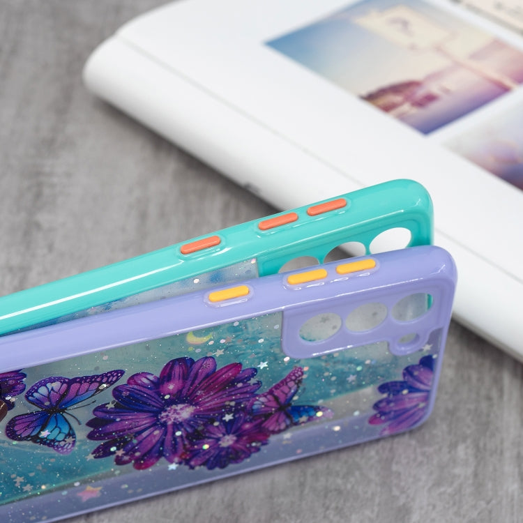 For Samsung Galaxy S21 5G Colored Drawing Starry Sky Epoxy TPU Shockproof Case with Neck Lanyard