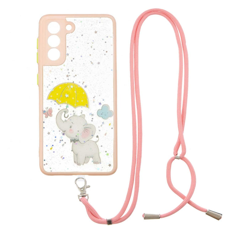 For Samsung Galaxy S21 5G Colored Drawing Starry Sky Epoxy TPU Shockproof Case with Neck Lanyard
