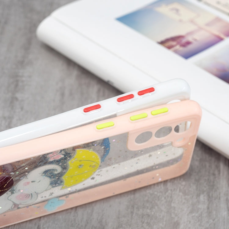 For Samsung Galaxy S21 5G Colored Drawing Starry Sky Epoxy TPU Shockproof Case with Neck Lanyard