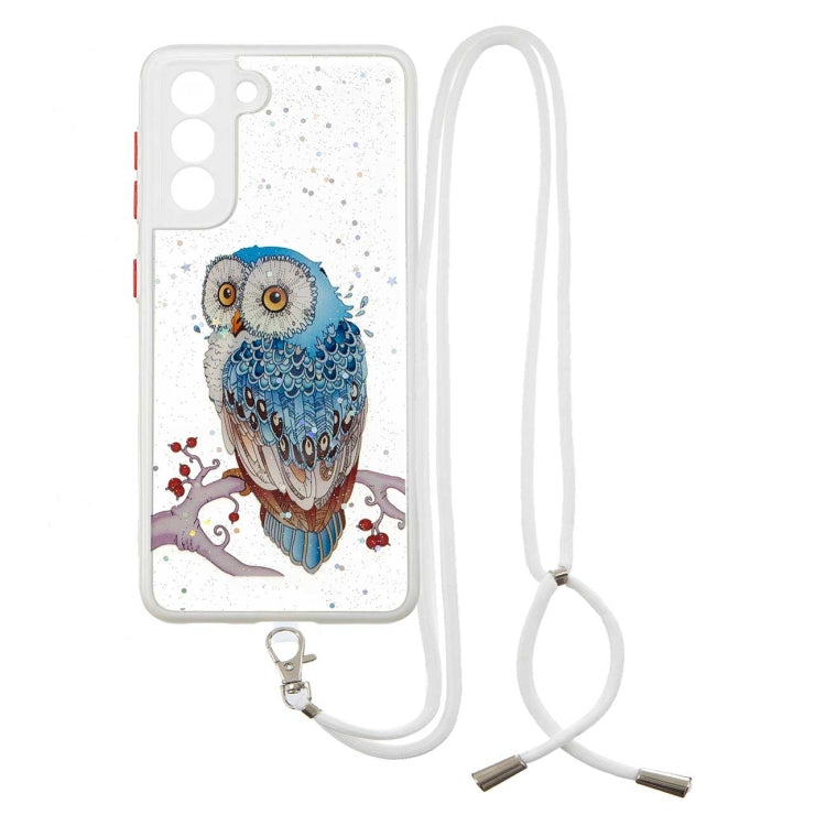 For Samsung Galaxy S21 5G Colored Drawing Starry Sky Epoxy TPU Shockproof Case with Neck Lanyard