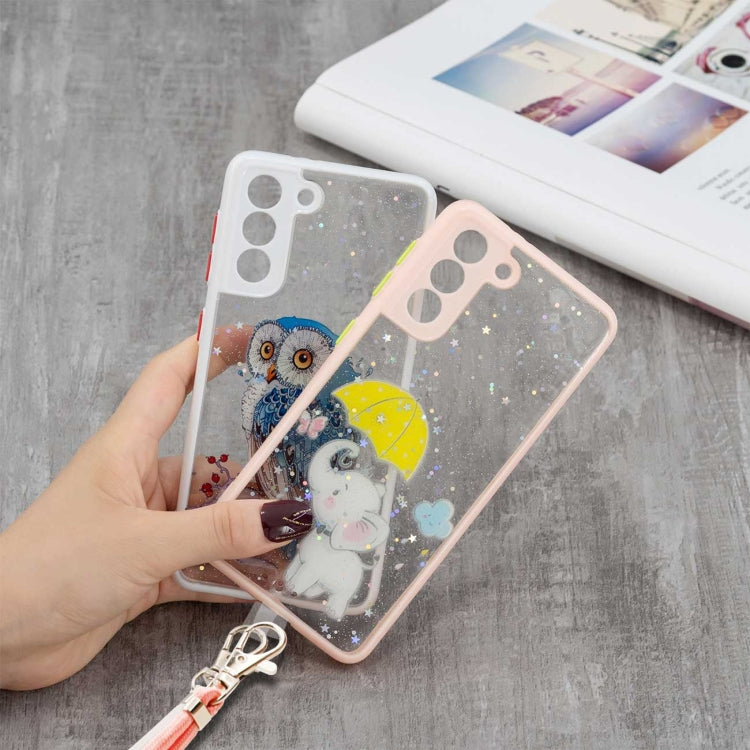 For Samsung Galaxy S21 5G Colored Drawing Starry Sky Epoxy TPU Shockproof Case with Neck Lanyard
