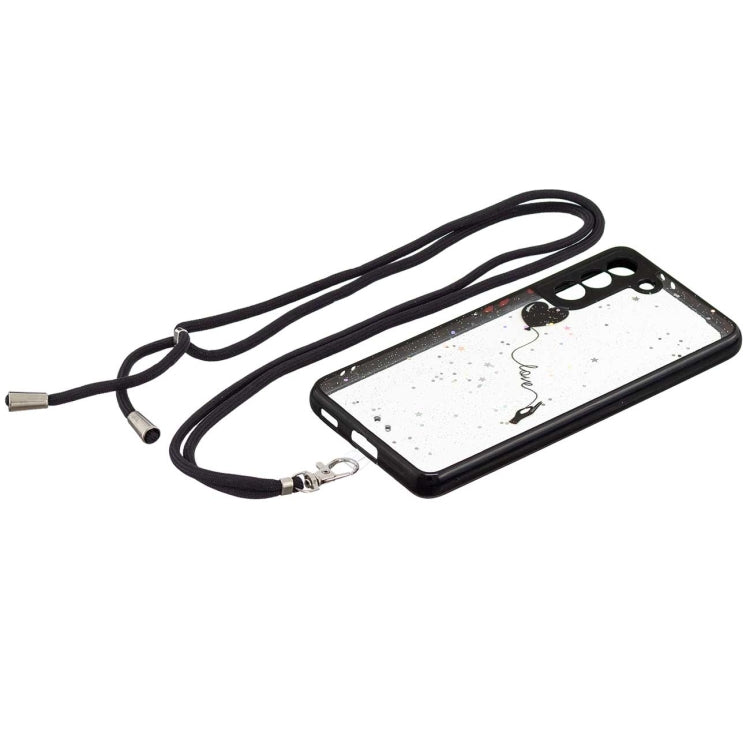 For Samsung Galaxy S21 5G Colored Drawing Starry Sky Epoxy TPU Shockproof Case with Neck Lanyard