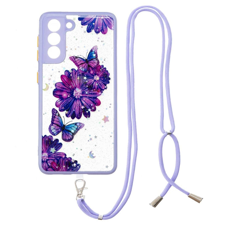 For Samsung Galaxy S21+ 5G Colored Drawing Starry Sky Epoxy TPU Shockproof Case with Neck Lanyard