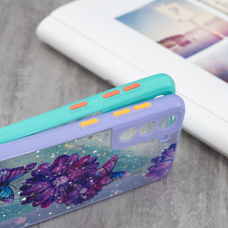 For Samsung Galaxy S21+ 5G Colored Drawing Starry Sky Epoxy TPU Shockproof Case with Neck Lanyard
