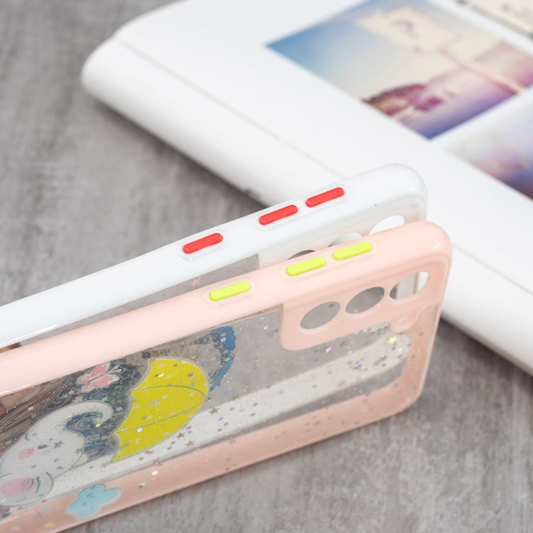 For Samsung Galaxy S21+ 5G Colored Drawing Starry Sky Epoxy TPU Shockproof Case with Neck Lanyard