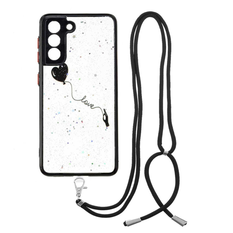 For Samsung Galaxy S21+ 5G Colored Drawing Starry Sky Epoxy TPU Shockproof Case with Neck Lanyard