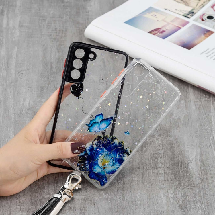 For Samsung Galaxy S21+ 5G Colored Drawing Starry Sky Epoxy TPU Shockproof Case with Neck Lanyard