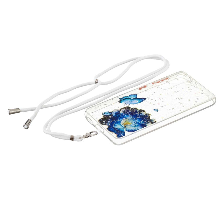 For Samsung Galaxy S21+ 5G Colored Drawing Starry Sky Epoxy TPU Shockproof Case with Neck Lanyard