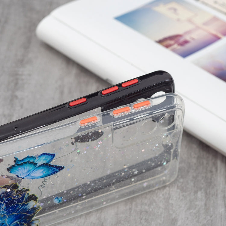 For Samsung Galaxy S21+ 5G Colored Drawing Starry Sky Epoxy TPU Shockproof Case with Neck Lanyard
