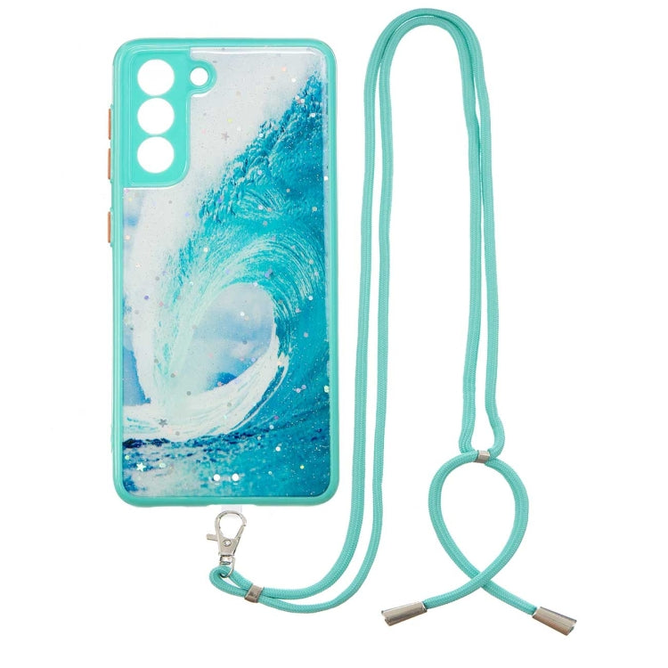 For Samsung Galaxy S21+ 5G Colored Drawing Starry Sky Epoxy TPU Shockproof Case with Neck Lanyard