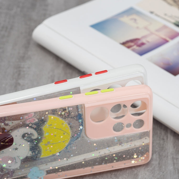For Samsung Galaxy S21 Ultra 5G Colored Drawing Starry Sky Epoxy TPU Shockproof Case with Neck Lanyard