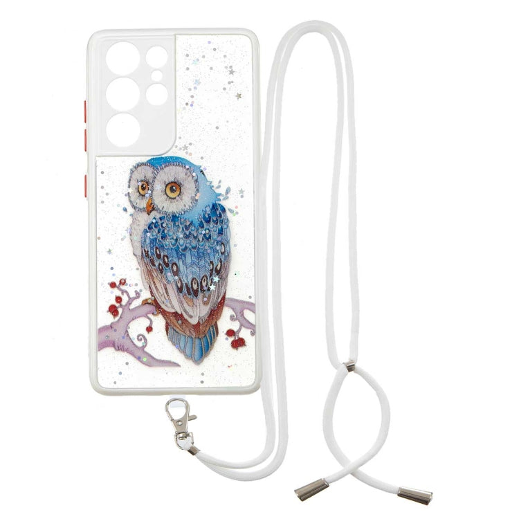 For Samsung Galaxy S21 Ultra 5G Colored Drawing Starry Sky Epoxy TPU Shockproof Case with Neck Lanyard