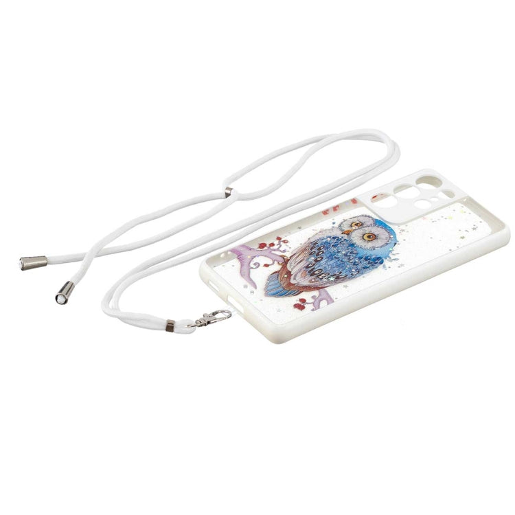 For Samsung Galaxy S21 Ultra 5G Colored Drawing Starry Sky Epoxy TPU Shockproof Case with Neck Lanyard