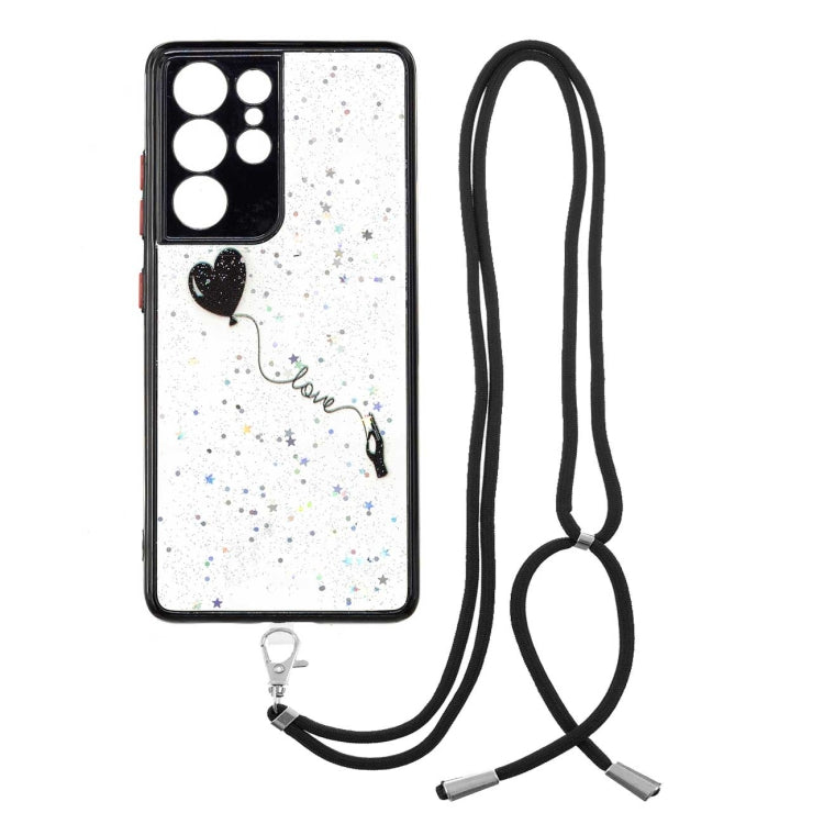 For Samsung Galaxy S21 Ultra 5G Colored Drawing Starry Sky Epoxy TPU Shockproof Case with Neck Lanyard