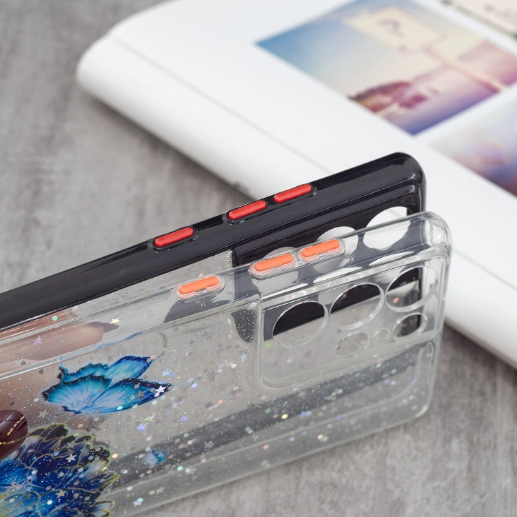 For Samsung Galaxy S21 Ultra 5G Colored Drawing Starry Sky Epoxy TPU Shockproof Case with Neck Lanyard