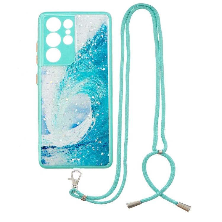 For Samsung Galaxy S21 Ultra 5G Colored Drawing Starry Sky Epoxy TPU Shockproof Case with Neck Lanyard