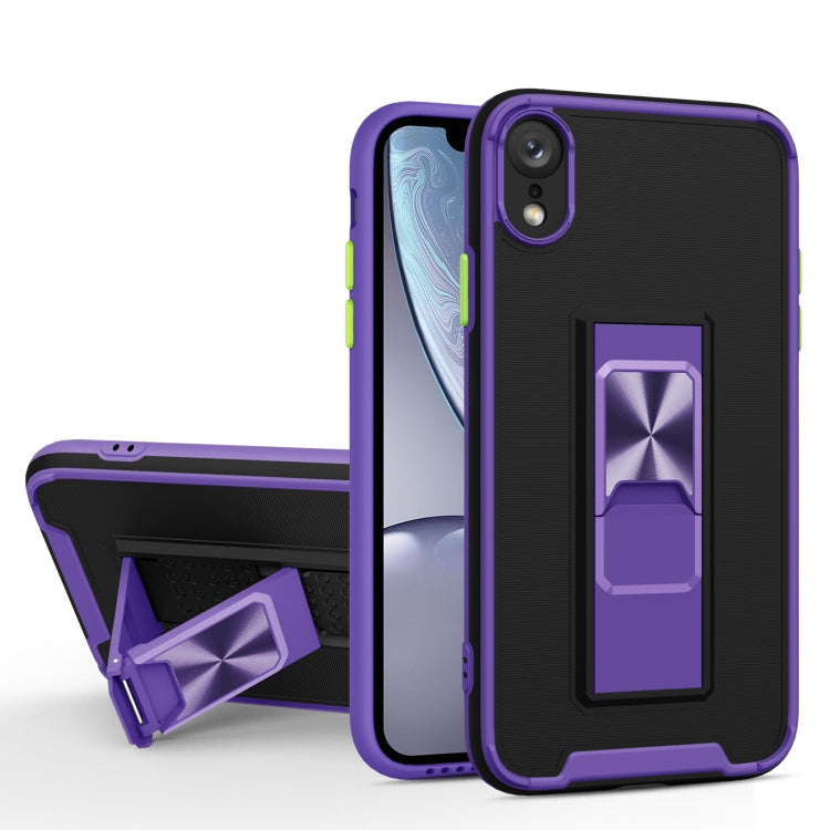 For iPhone XR Dual-color Skin Feel TPU + PC Magnetic Shockproof Case with Invisible Holder