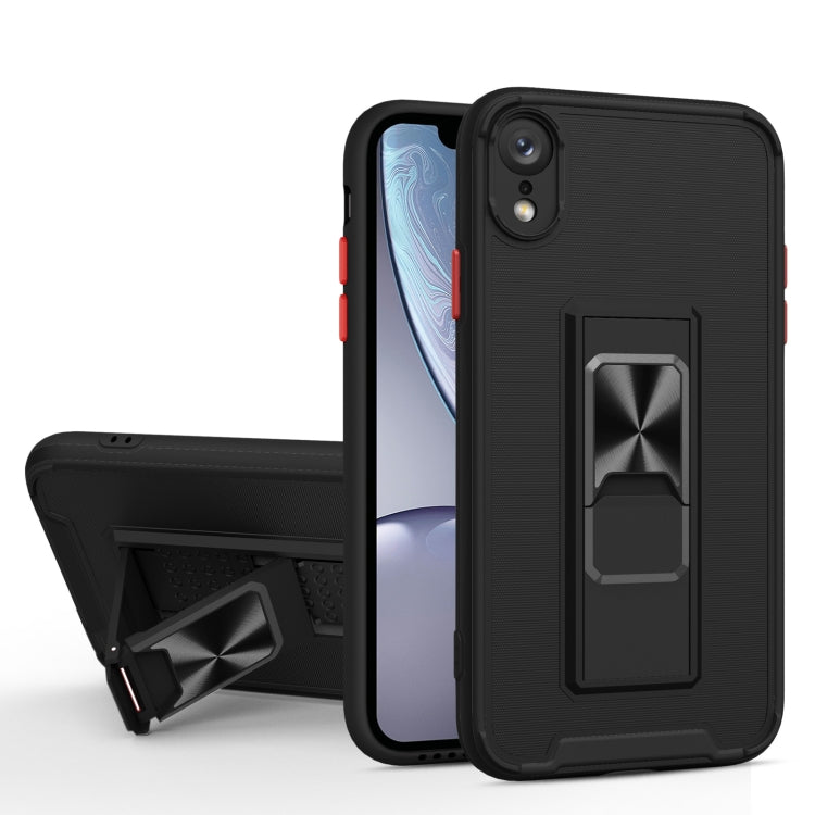 For iPhone XR Dual-color Skin Feel TPU + PC Magnetic Shockproof Case with Invisible Holder