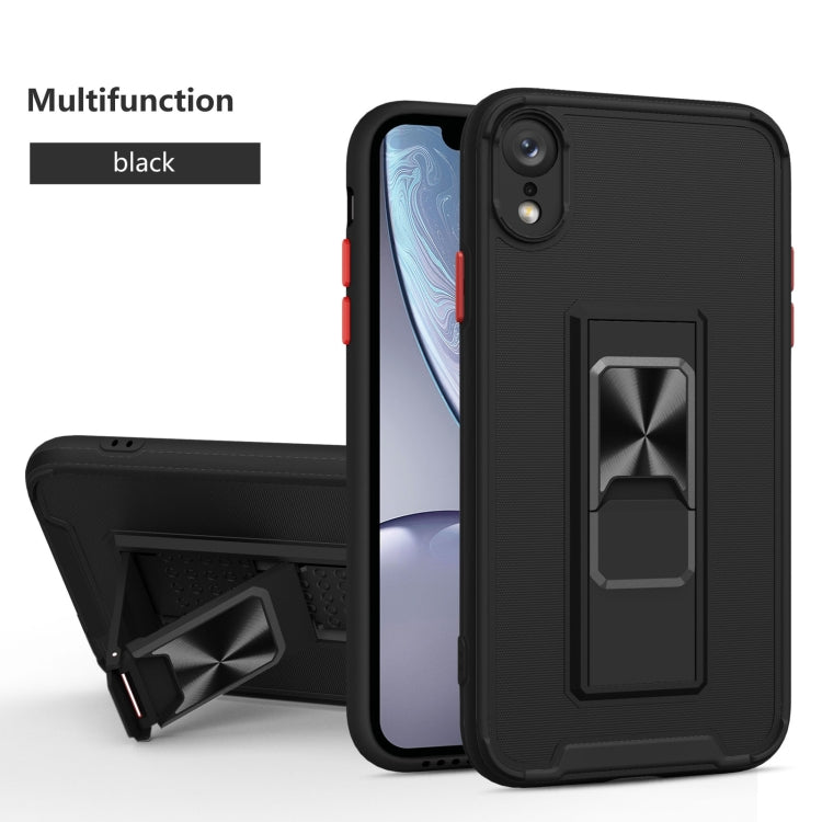 For iPhone XR Dual-color Skin Feel TPU + PC Magnetic Shockproof Case with Invisible Holder