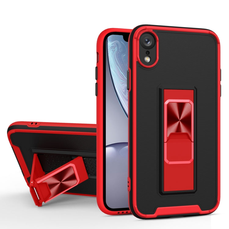For iPhone XR Dual-color Skin Feel TPU + PC Magnetic Shockproof Case with Invisible Holder