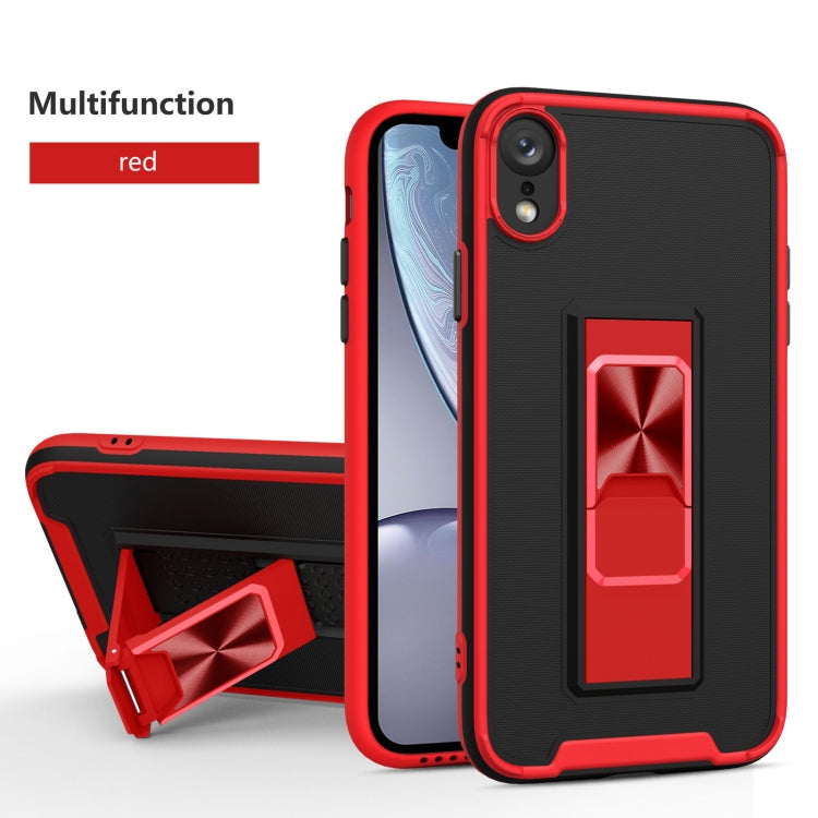 For iPhone XR Dual-color Skin Feel TPU + PC Magnetic Shockproof Case with Invisible Holder