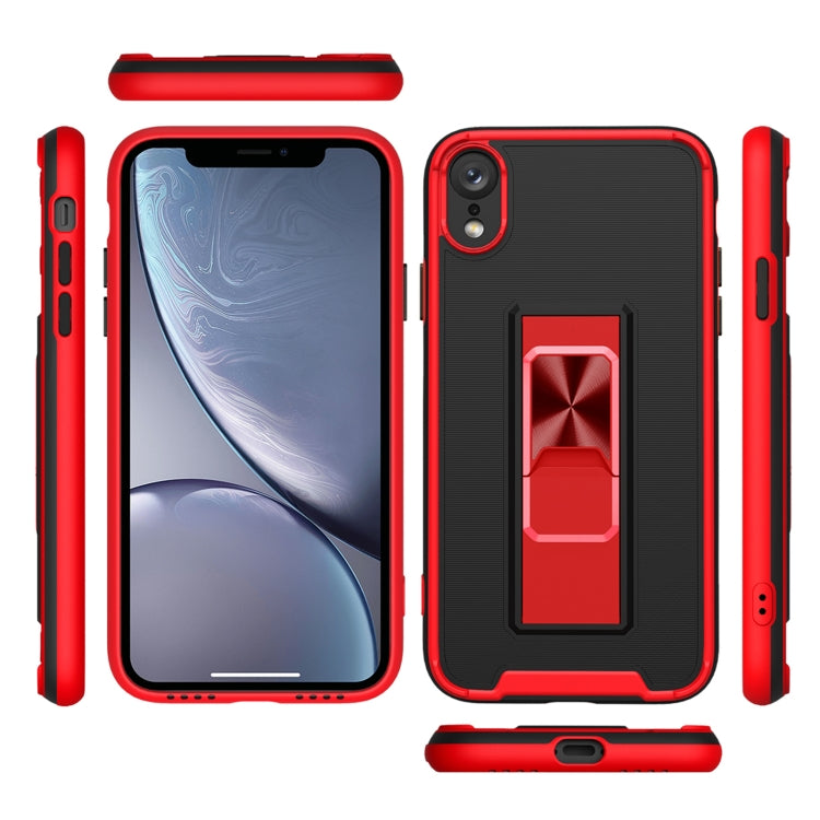 For iPhone XR Dual-color Skin Feel TPU + PC Magnetic Shockproof Case with Invisible Holder