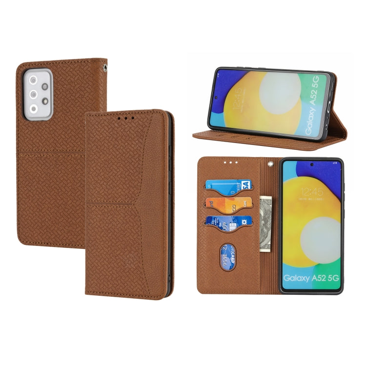 For Samsung Galaxy A52 4G / 5G Woven Texture Stitching Magnetic Horizontal Flip PU Leather Case with Holder & Card Slots & Wallet & Lanyard