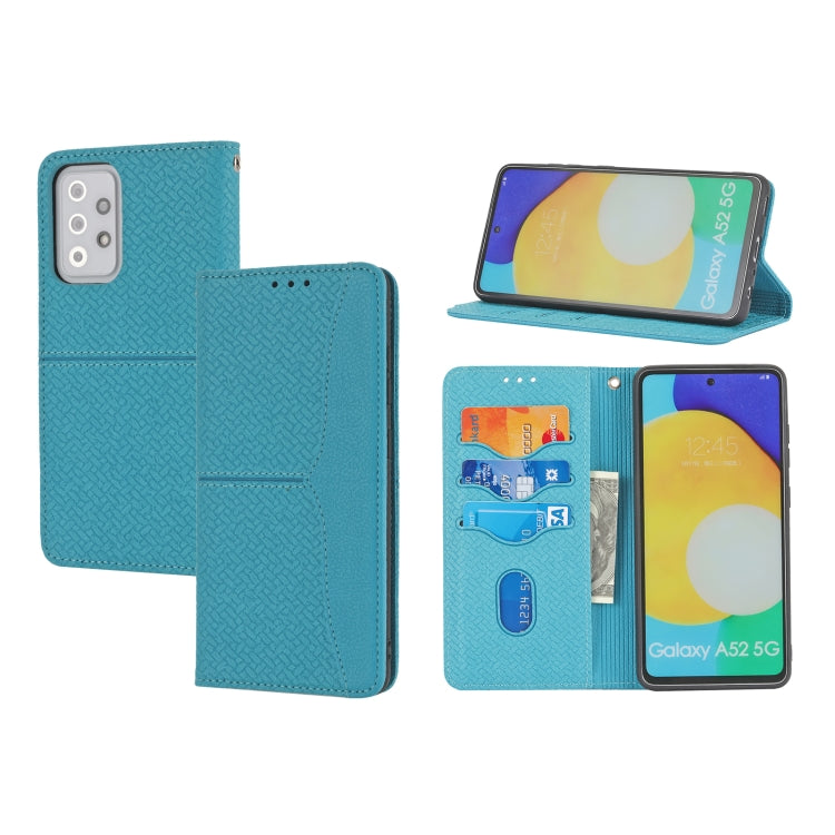 For Samsung Galaxy A52 4G / 5G Woven Texture Stitching Magnetic Horizontal Flip PU Leather Case with Holder & Card Slots & Wallet & Lanyard