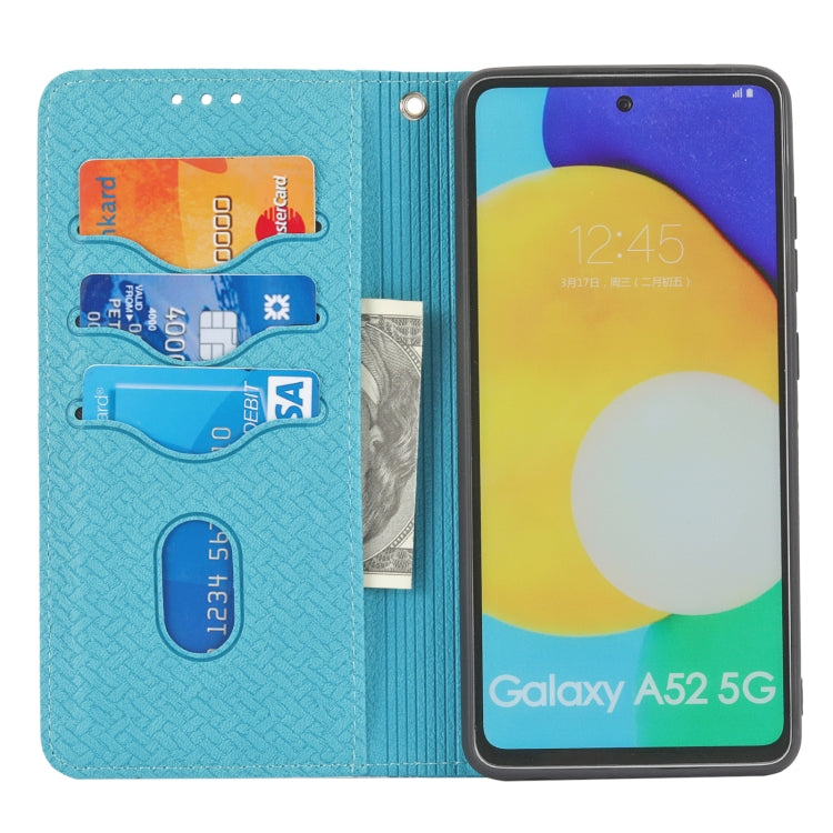 For Samsung Galaxy A52 4G / 5G Woven Texture Stitching Magnetic Horizontal Flip PU Leather Case with Holder & Card Slots & Wallet & Lanyard