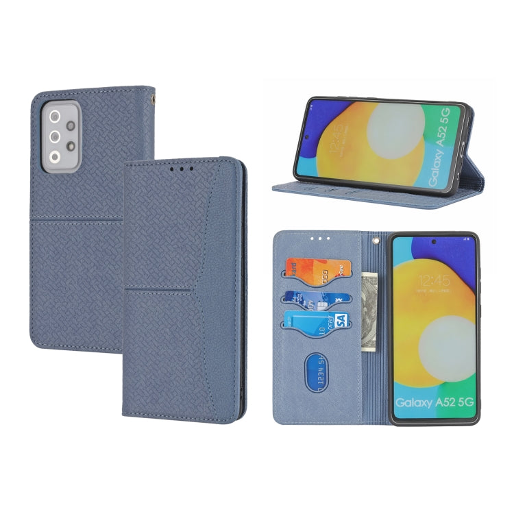 For Samsung Galaxy A52 4G / 5G Woven Texture Stitching Magnetic Horizontal Flip PU Leather Case with Holder & Card Slots & Wallet & Lanyard