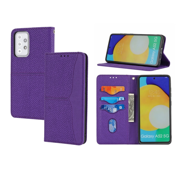 For Samsung Galaxy A52 4G / 5G Woven Texture Stitching Magnetic Horizontal Flip PU Leather Case with Holder & Card Slots & Wallet & Lanyard