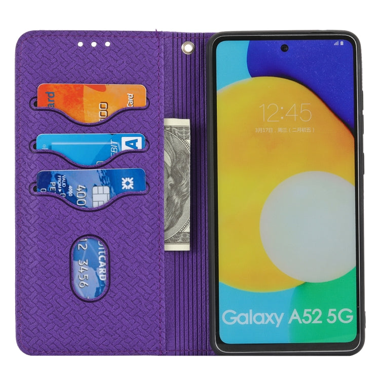 For Samsung Galaxy A52 4G / 5G Woven Texture Stitching Magnetic Horizontal Flip PU Leather Case with Holder & Card Slots & Wallet & Lanyard