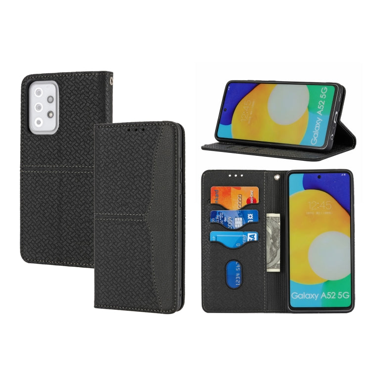 For Samsung Galaxy A52 4G / 5G Woven Texture Stitching Magnetic Horizontal Flip PU Leather Case with Holder & Card Slots & Wallet & Lanyard