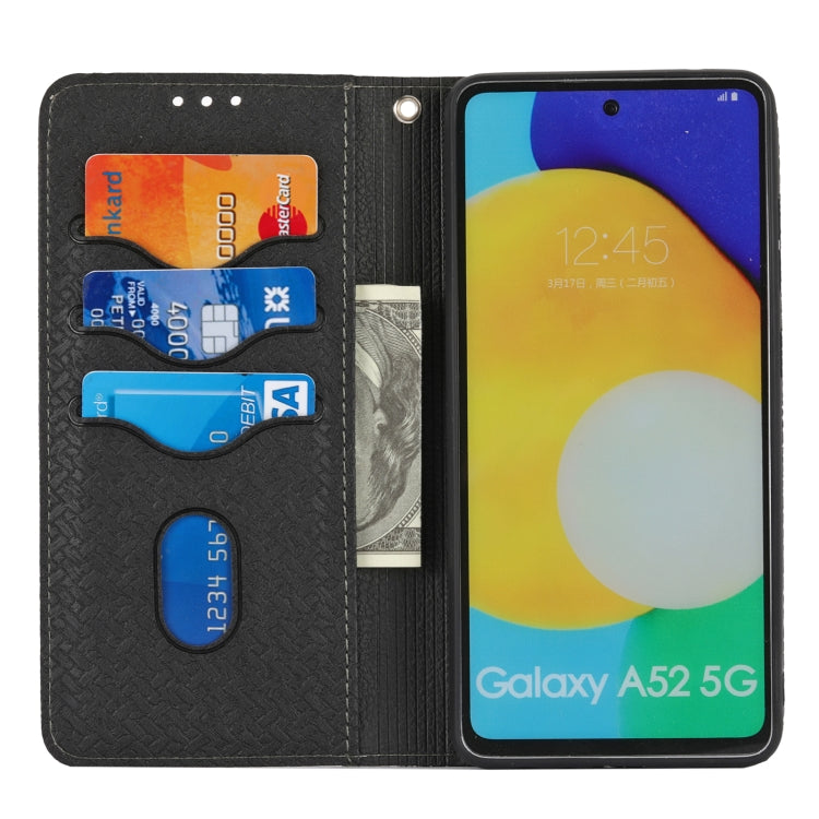 For Samsung Galaxy A52 4G / 5G Woven Texture Stitching Magnetic Horizontal Flip PU Leather Case with Holder & Card Slots & Wallet & Lanyard