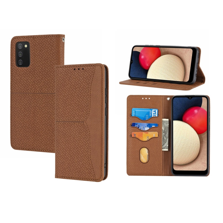 For Samsung Galaxy A02s 164mm Woven Texture Stitching Magnetic Horizontal Flip PU Leather Case with Holder & Card Slots & Wallet & Lanyard