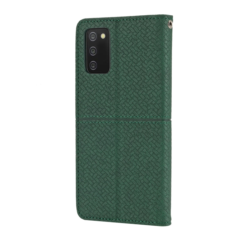 For Samsung Galaxy A02s 164mm Woven Texture Stitching Magnetic Horizontal Flip PU Leather Case with Holder & Card Slots & Wallet & Lanyard