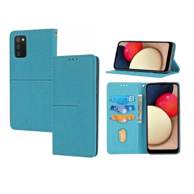 For Samsung Galaxy A02s 164mm Woven Texture Stitching Magnetic Horizontal Flip PU Leather Case with Holder & Card Slots & Wallet & Lanyard
